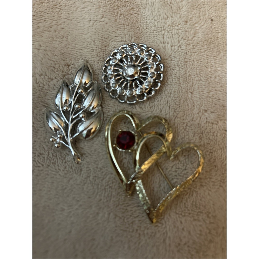 Lot Of 3 Vintage Costume Jewelry Brooch Pins